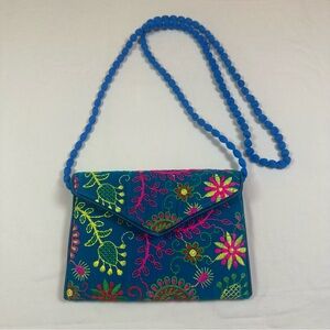 Handcrafted Kashmiri Style Embroidered‎ Long Strap Blue Purse NEW!